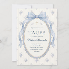 Elegante Blauwe Toile Bloemboog Jongensdoop Kaart