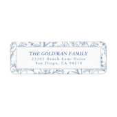 Elegante Blauwe Toile Bloemen Retouradres Labels (Voorkant)