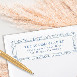 Elegante Blauwe Toile Bloemen Retouradres Labels