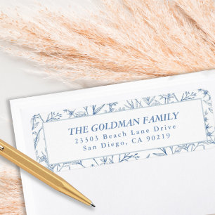 Elegante Blauwe Toile Bloemen Retouradres Labels