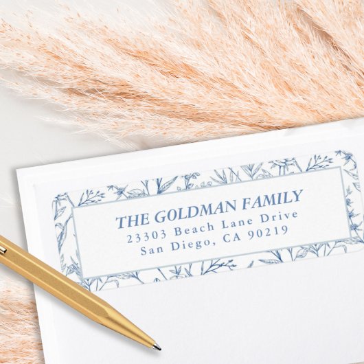 Elegante Blauwe Toile Bloemen Retouradres Labels