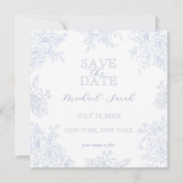 Elegante Blauwe Toile Bloemensquare Sla de Datum O Kaart