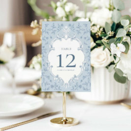 Elegante Blauwe Toile Bruidstaartafel Nummerkaart Kaart