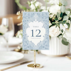 Elegante Blauwe Toile Bruidstaartafel Nummerkaart Kaart