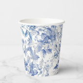 Elegante blauwe toile chinoiserie bruidsdouche papieren bekers (Achterkant)