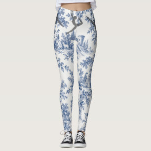 Elegante Blauwe Toile de Jouy Ballerina Leggings