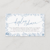 Elegante Blauwe Toile de Jouy Bruids Display Douch Informatiekaartje (Voorkant)