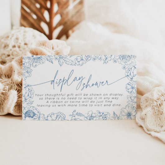 Elegante Blauwe Toile de Jouy Bruidsdisplay Shower Informatiekaartje