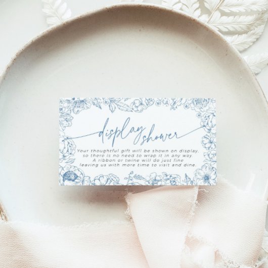 Elegante Blauwe Toile de Jouy Bruidsdisplay Shower Informatiekaartje