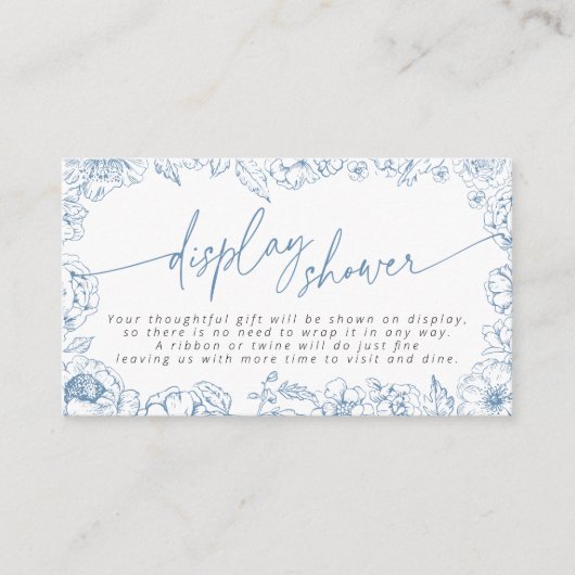 Elegante Blauwe Toile de Jouy Bruidsdisplay Shower Informatiekaartje (Voorkant)