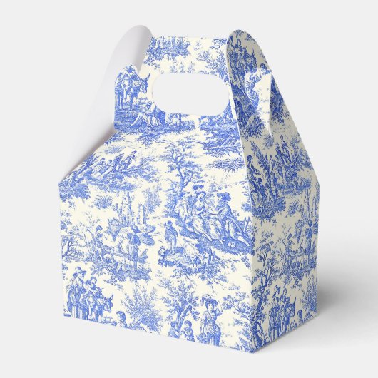 Elegante blauwe toile de jouy Bruidsdouche Bedankdoosjes (Achterkant)
