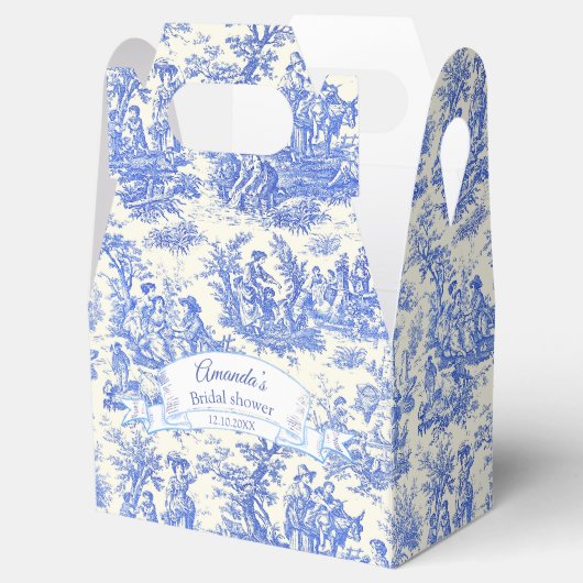 Elegante blauwe toile de jouy Bruidsdouche Bedankdoosjes (Geopend)