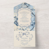 Elegante blauwe Toile de Jouy bruiloft All In One Uitnodiging (Binnen)