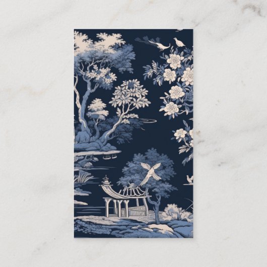 Elegante blauwe Toile de Jouy bruiloft Informatiekaartje (Achterkant)