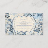Elegante blauwe Toile de Jouy bruiloft Informatiekaartje (Voorkant)