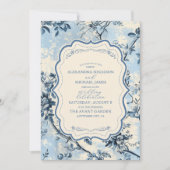 Elegante blauwe Toile de Jouy bruiloft Kaart (Voorkant)