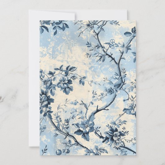 Elegante blauwe Toile de Jouy bruiloft Kaart (Achterkant)