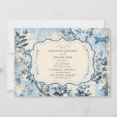 Elegante blauwe Toile de Jouy bruiloft Kaart (Voorkant)