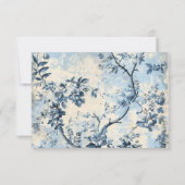 Elegante blauwe Toile de Jouy bruiloft RSVP Kaartje (Achterkant)