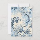 Elegante blauwe Toile de Jouy bruiloft RSVP Kaartje (Achterkant)
