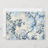 Elegante blauwe Toile de Jouy bruiloft Save The Date (Achterkant)