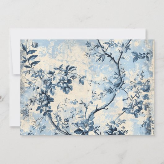 Elegante blauwe Toile de Jouy bruiloft Save The Date (Achterkant)