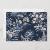 Elegante blauwe Toile de Jouy bruiloft Save The Date (Achterkant)