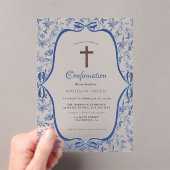 Elegante Blauwe Toile de jouy doop Acryl Uitnodigingen (Insitu (Draagbaar))