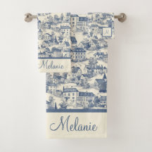 Elegante blauwe Toile de Jouy Village scene