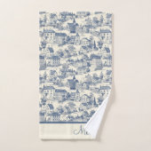 Elegante blauwe Toile de Jouy Village scene Bad Handdoek (Handdoek)