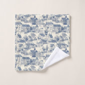 Elegante blauwe Toile de Jouy Village scene Bad Handdoek (Wasdoekje)