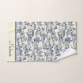 Elegante blauwe Toile de Jouy Village scene Bad Handdoek (Handdoek)