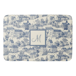 Elegante blauwe Toile de Jouy Village scene Badmat