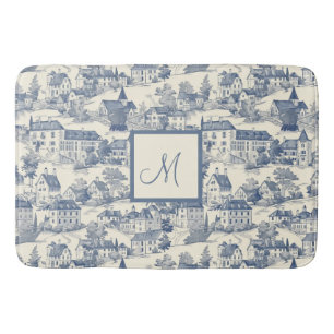Elegante blauwe Toile de Jouy Village scene Badmat