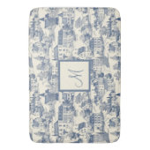 Elegante blauwe Toile de Jouy Village scene Badmat (Voorkant Verticaal)