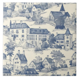 Elegante blauwe Toile de Jouy Village scene Tegeltje