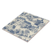 Elegante blauwe Toile de Jouy Village scene Tegeltje (Zijkant)