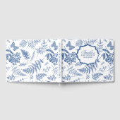 Elegante Blauwe Toile Print Gepersonaliseerd Baby Gastenboek (Volledig)