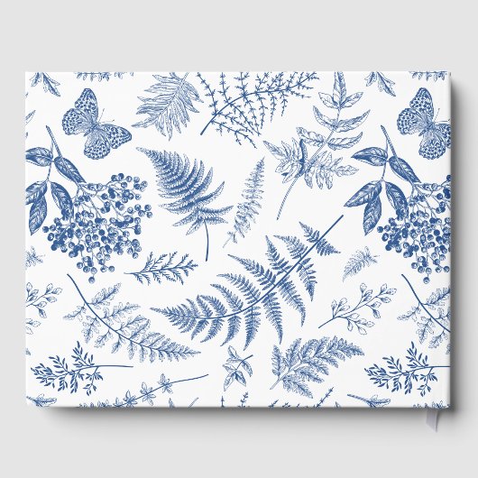 Elegante Blauwe Toile Print Gepersonaliseerd Baby  Gastenboek (Achterkant)