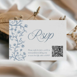 Elegante blauwe toile RSVP QR trouwkaart Kaartje
