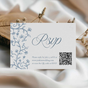 Elegante blauwe toile RSVP QR trouwkaart Kaartje