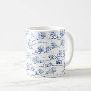 Elegante Blauwe Toile Vintage Franse Pastorale Scè Koffiemok
