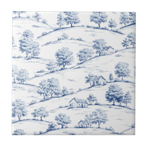 Elegante Blauwe Toile Vintage Franse Pastorale Scè Tegeltje