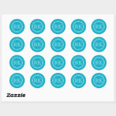 Elegante Blauwe Topaz Professionele Monogram Ronde Sticker (Vel)