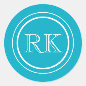 Elegante Blauwe Topaz Professionele Monogram Ronde Sticker (Voorkant)
