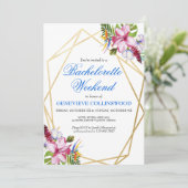 Elegante Blauwe Tropische Bachelorette Weekend Kaart (Staand voorkant)