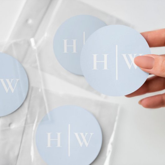 Elegante Blauwe Trouw Monogram Ronde Sticker