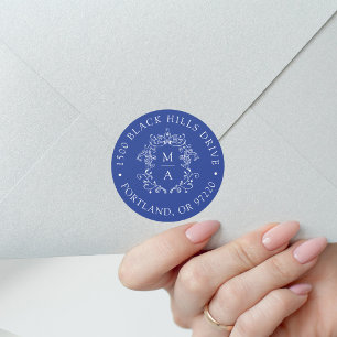 Elegante Blauwe Trouw Retouradres Ronde Sticker