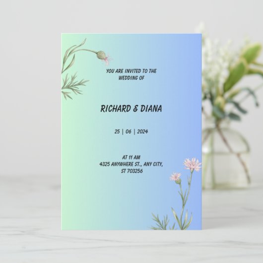 Elegante Blauwe Trouw Uitnodiging (Staand voorkant)