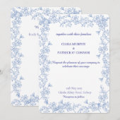 Elegante Blauwe Trouw Uitnodiging (Voorkant / Achterkant)